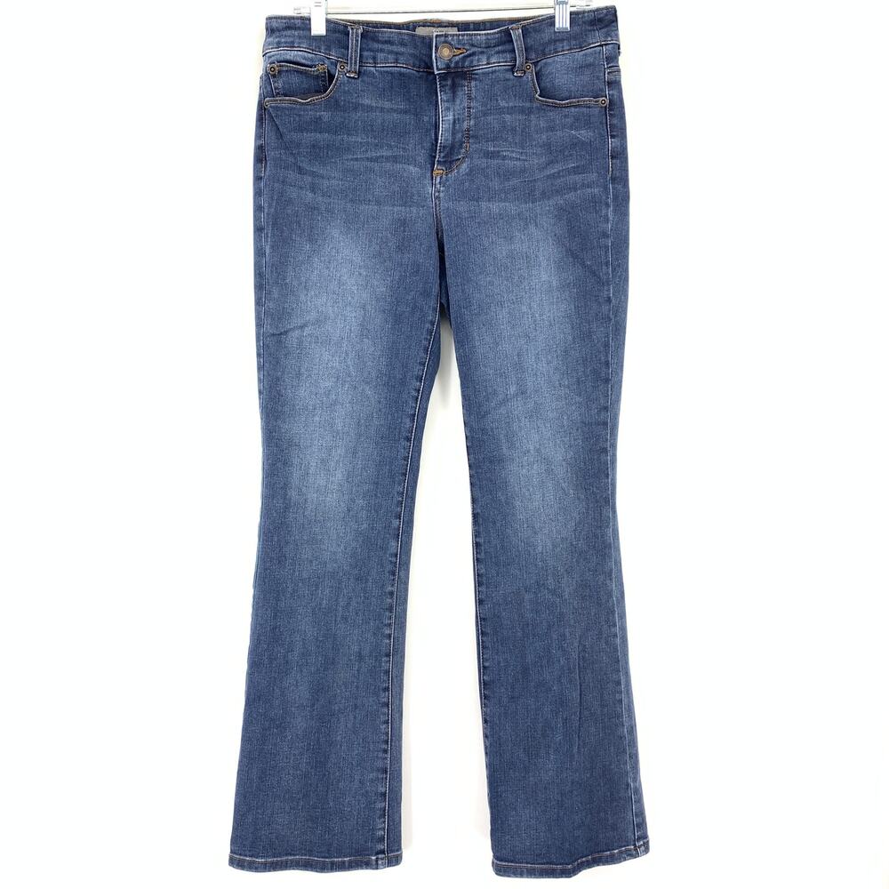 Chico's Jeans Womens 1.5 US 10 Regular Blue Bootcut Whisker Wash Sanded Fade